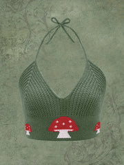  Y2K Knit Top Women's Plus Mushroom Print Backless Knit Cam