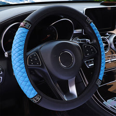 Car PU Leather Steering Wheel Cover with Artificial Diamonds