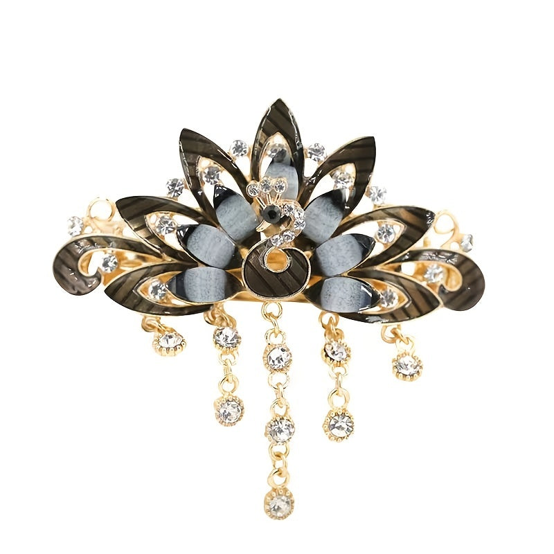 Chinese Style Vintage Peacock Rhinestone Tassel Hair Clip