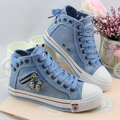 Skull Zipper High Top Canvas Sneakers Lace Up Skate Shoes