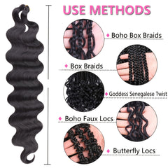 Natural Body Wave Braiding Hair Pre-Feathered French Curl Wavy Crochet Braids 1B