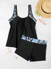  Floral Tankini Set Split Strap Top & Shorts Two Piece