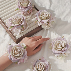 6pcs Rose & Faux Wrist Corsages for Bridal Party