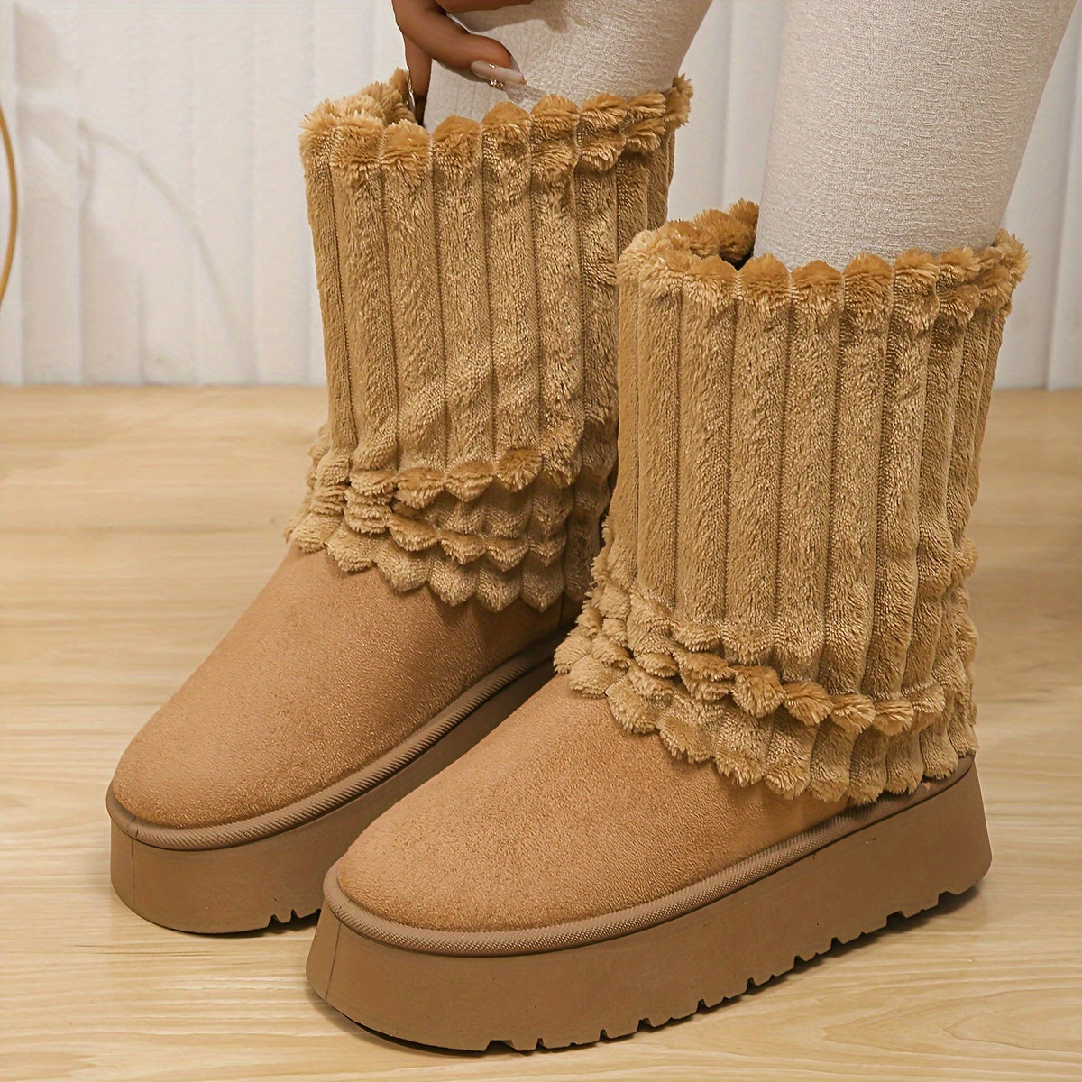 Women's Plush Lined Snow Boots Casual Thermal Furry Snow Shoes