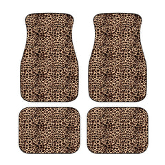 4pcs Leopard Print Car Seat Floor Mats Brown Front Rear Seat Pads