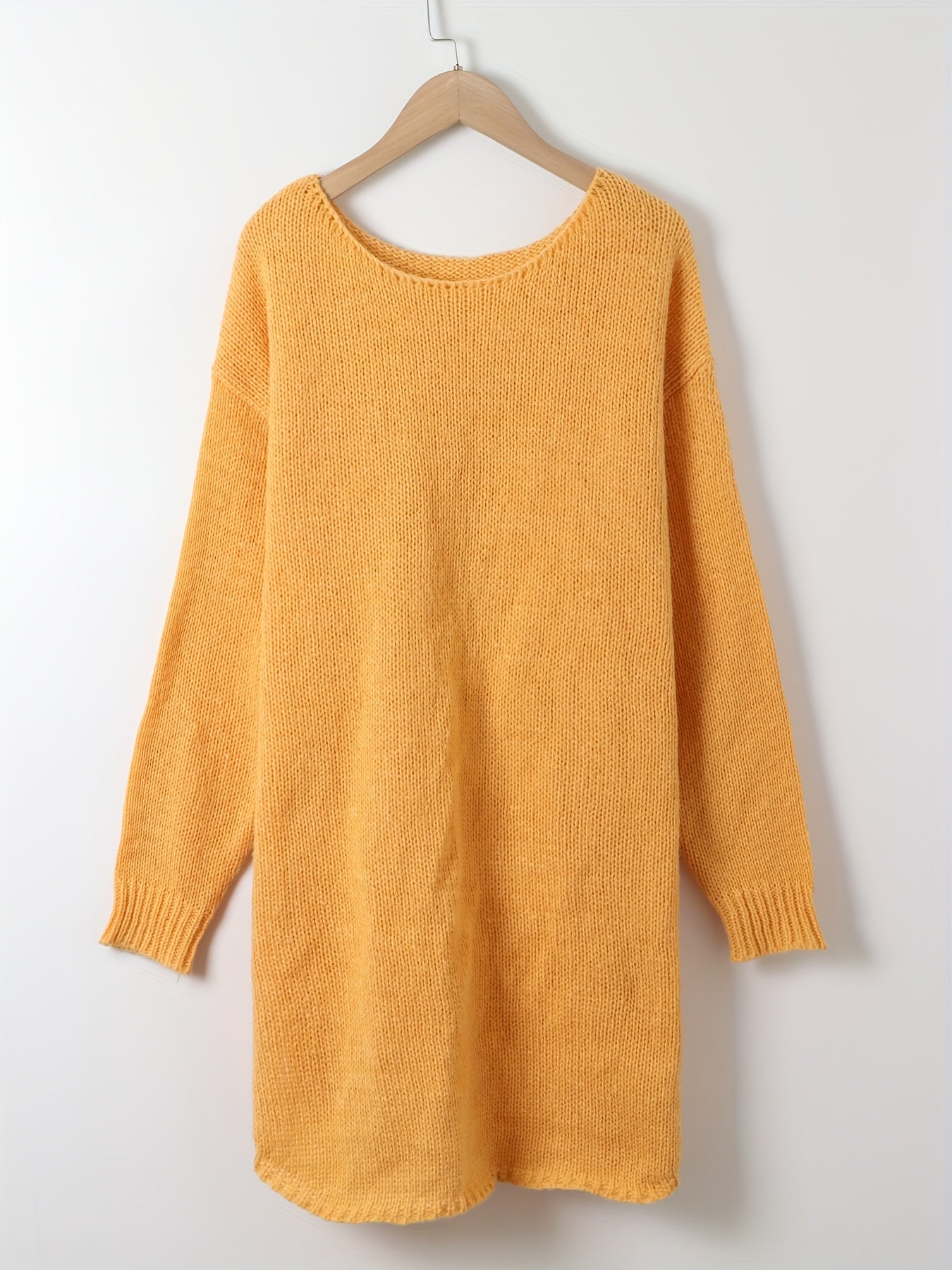  Solid Long Sleeve Crew Neck Sweater
