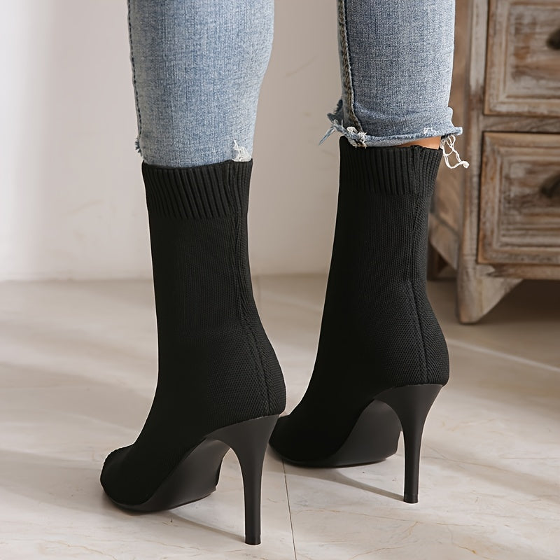 Women's Peep Toe Stretch Ankle Boots Slip On Stiletto Heels