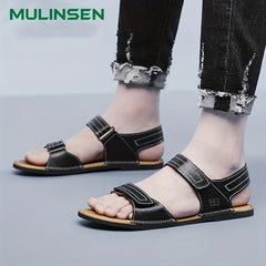 Men's Leather Flat Sandals, Outdoor Non-slip Beach Sandals, Spring Summer