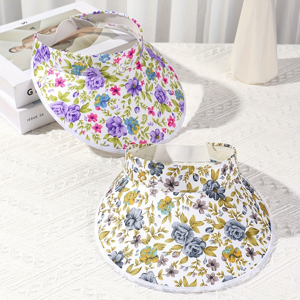2pcs Floral Print Sun Visor Hat UV Protection Summer Travel Sun Visors