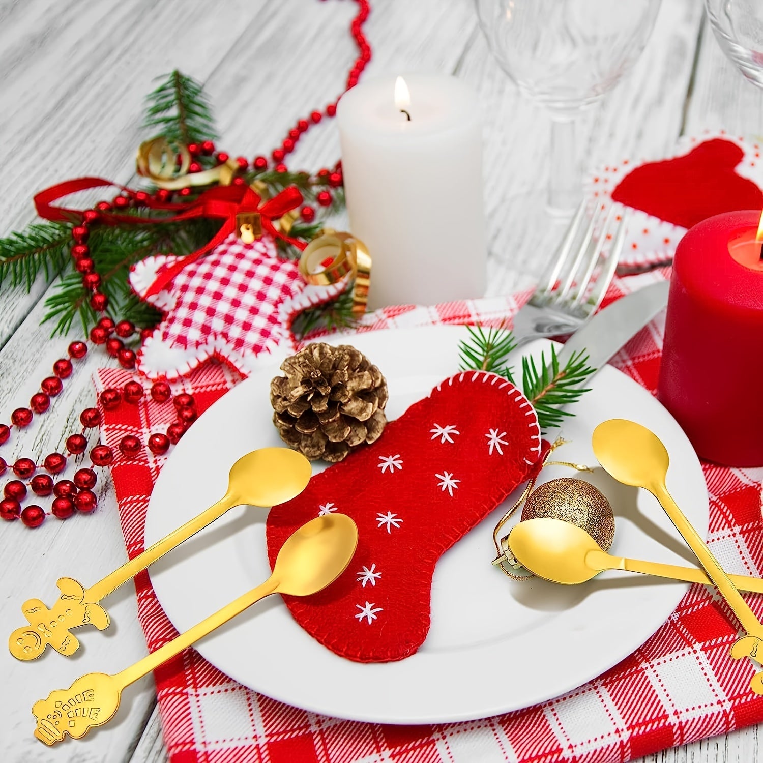 8pcs Christmas Spoon Set Stainless Steel for Drink Mixing Milkshake and Jam