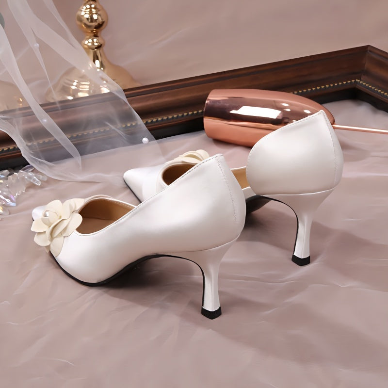 Women's Flower Pointed Toe High Heels Slip On Stiletto Wedding Pumps