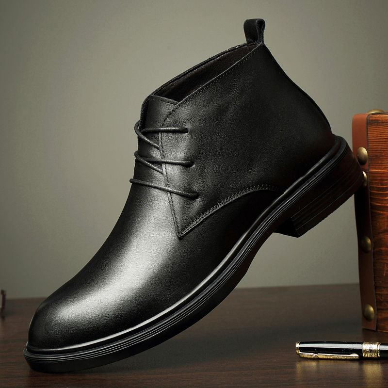 LAORENTOU Men's Leather Plush Lining Casual Boots