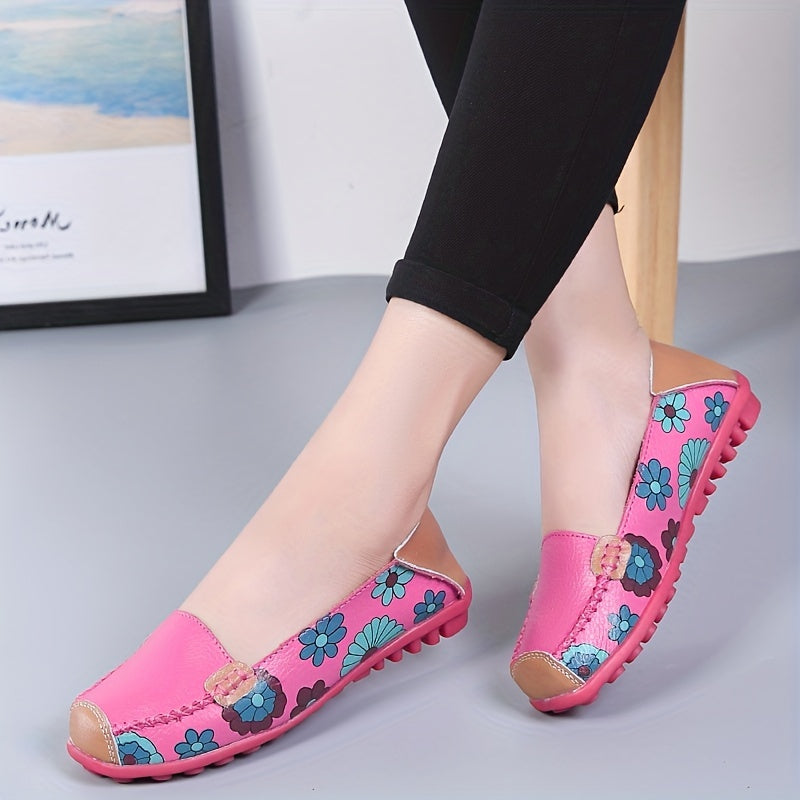 Women's Floral Colorblock Flat Loafers Lightweight Slip On Shoes