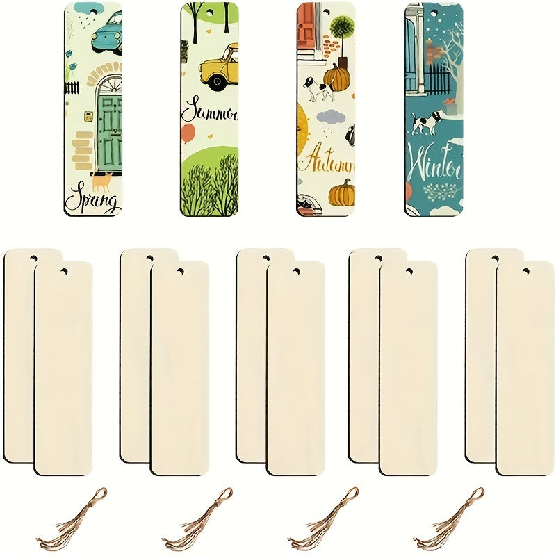 25pcs Wooden Bookmark With Rope Blank DIY Craft Unfinished Label