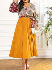  Paisley Print Long Sleeve Boho Dress