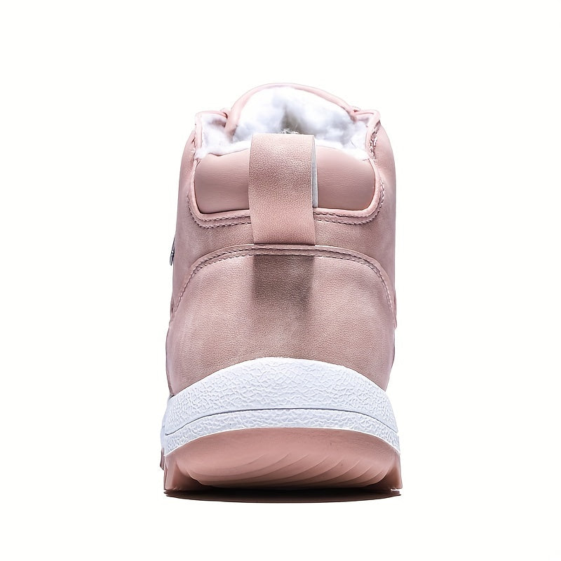 Waterproof Lace Up Snow Boots Plush Inner Thermal Faux Leather Work Shoes