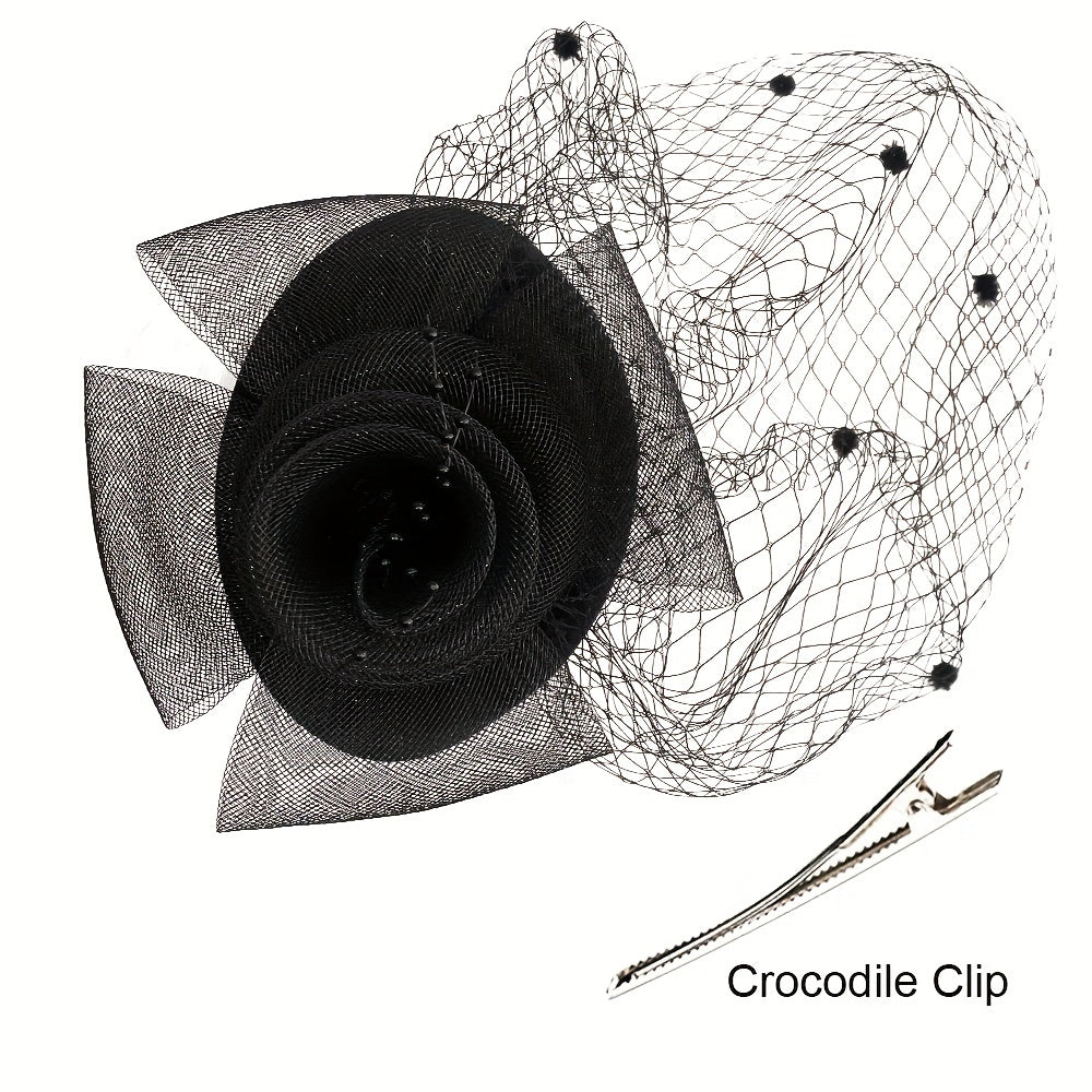 Mesh Faux Feather Hat Duck Billed Clip Veil Head Piece Hair Accessories