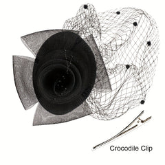 Mesh Faux Feather Hat Duck Billed Clip Veil Head Piece Hair Accessories
