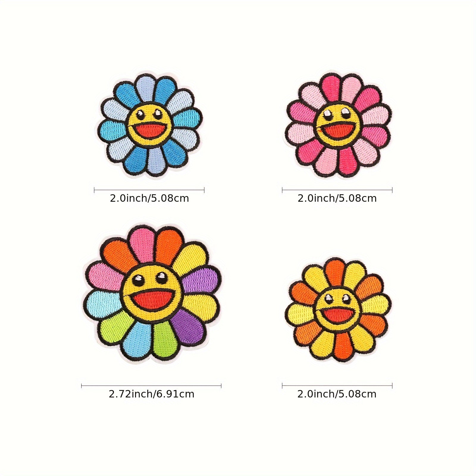 12pcs Smile Face Rainbow Sunflower Embroidered Patches