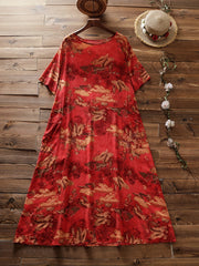 Chinoiserie Print Short Sleeve Dress Plus Size