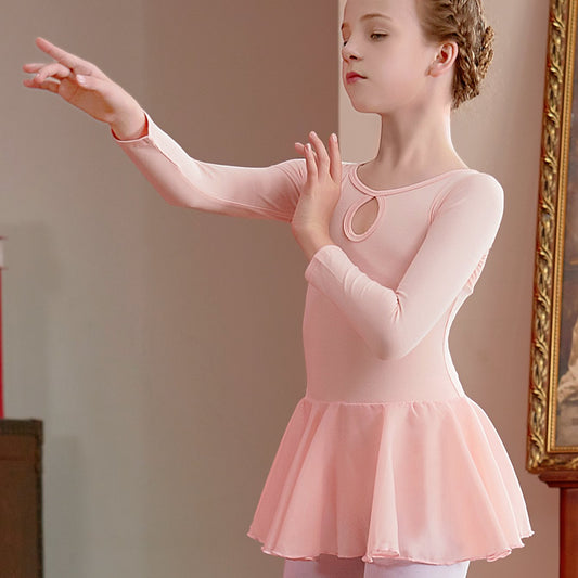 Girl's Cotton Long Sleeve Ballet Dance Dress Leotards