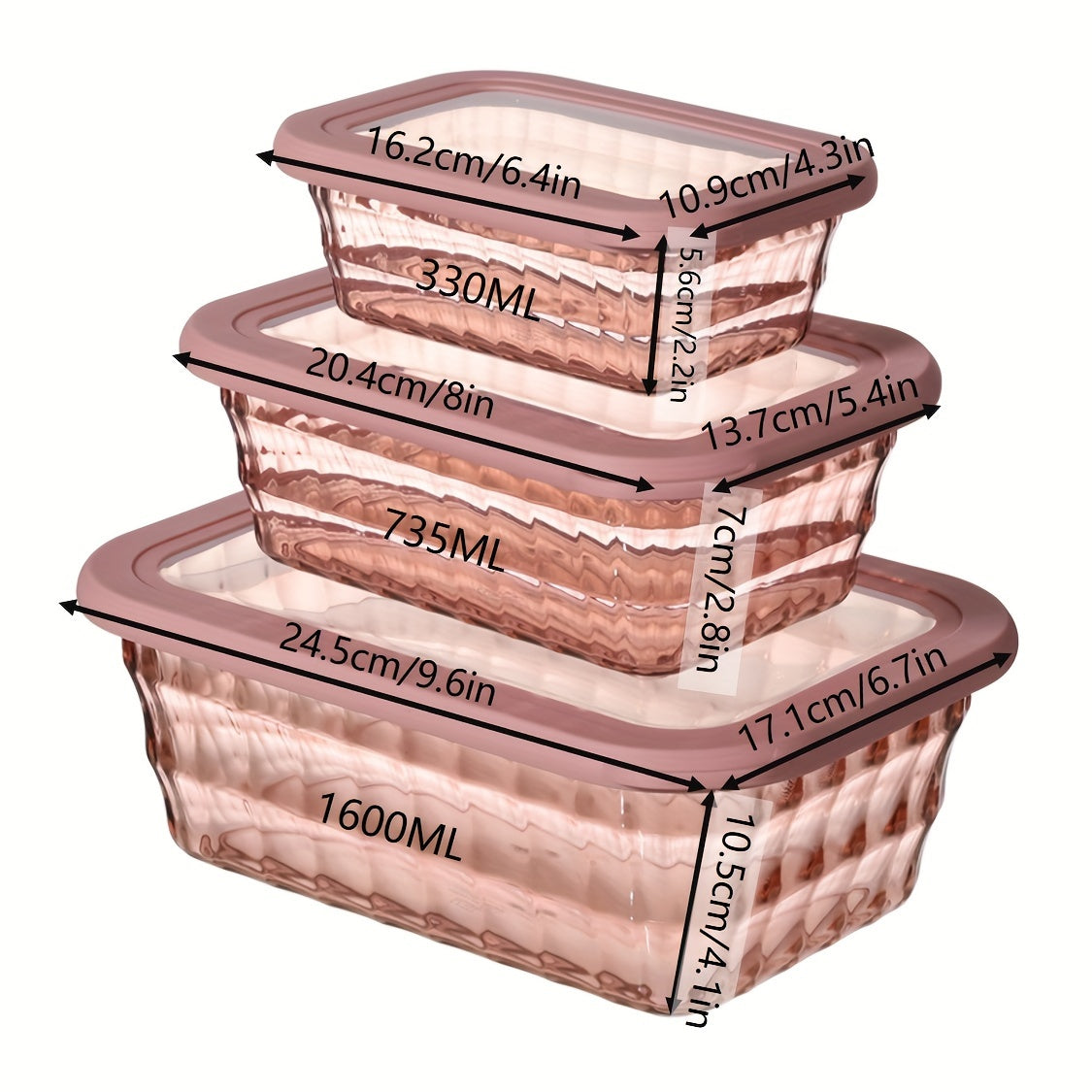 3pc Sealed Bento Box Large capacity Refrigerated Storage Box