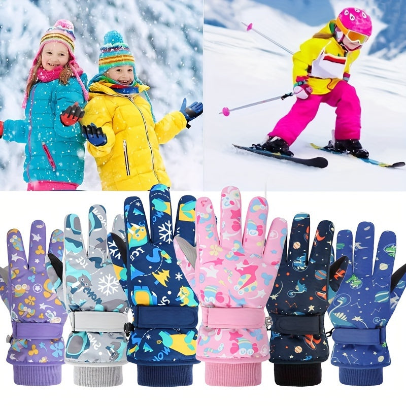 Kids Winter Skiing Gloves - Cartoon Warm Gloves for 4-13 Year Olds