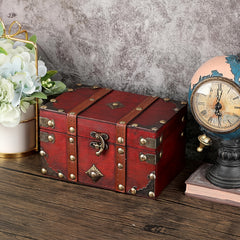 Vintage Treasure Chest Storage Box Wooden Jewelry Pirate Keepsake