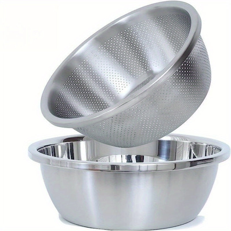 Stainless Steel Double Layer Colander Basket Set - Large Capacity, Reusable