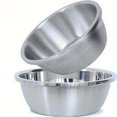 Stainless Steel Double Layer Colander Basket Set - Large Capacity, Reusable