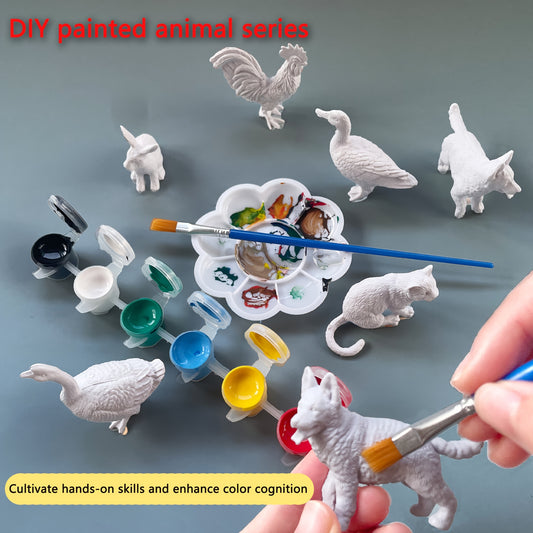 Kids' Painting Set - 9pcs/6 Animals/6 Colors/1 Brush/1 Palette