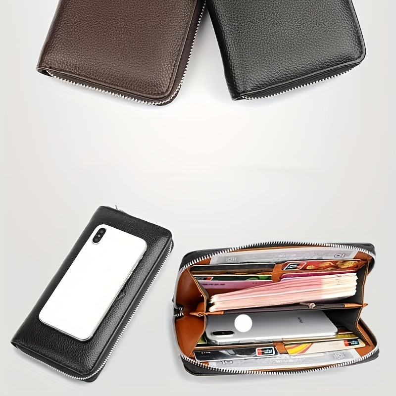 Men's Kangaroo Pattern Leather Zipper Handbag Large Capacity Wallet