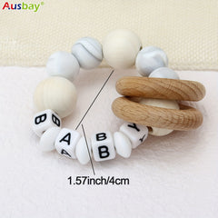 Customizable Wooden Teether Silicone Teething Toy For Baby