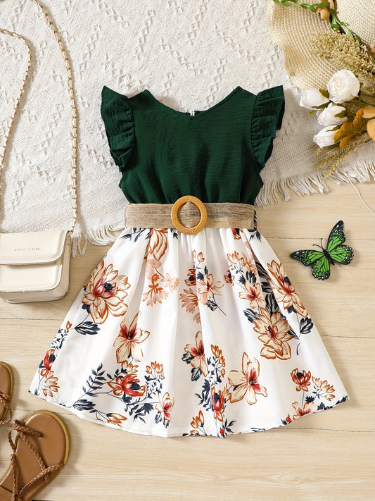 Girl's V Neck Dress Butterfly Sleeve Princess Dress For Beach Vacation