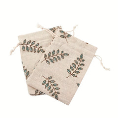 30pcs 14x10cm Drawstring Gift Bags Jewelry Storage Bags with Printed Leaf
