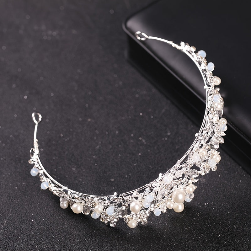 Silvery Crystal Faux Pearl Tiaras And Crowns Headband Rhinestone Hairband Bride