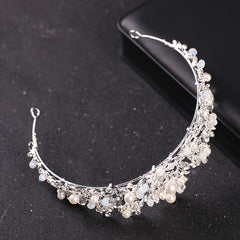 Silvery Crystal Faux Pearl Tiaras And Crowns Headband Rhinestone Hairband Bride