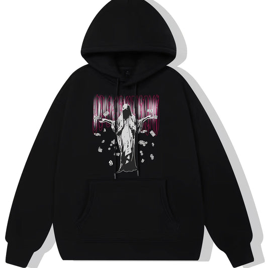 Man In The Cloak Print Hoodie Fleece Pullover