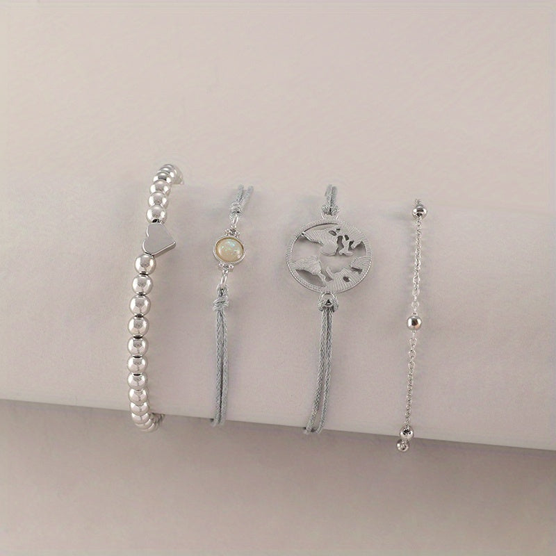 Bohemian Heart Golden Chain Bracelets Set 4pcs