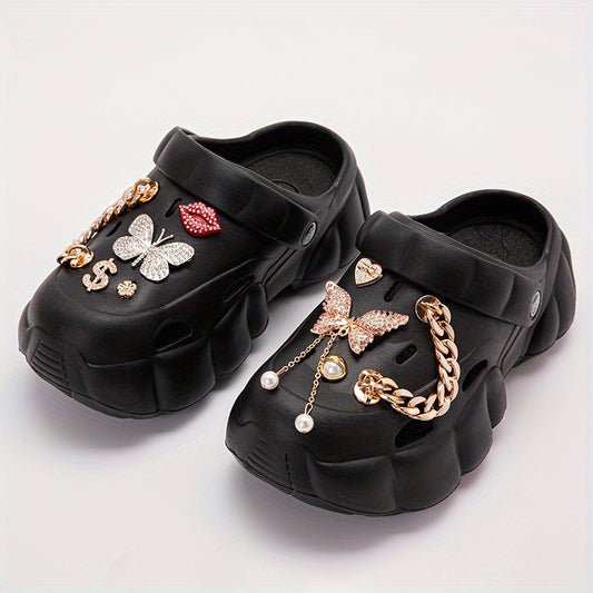 Women's Butterfly Charms Clogs Chain Decor Platform Garden Sandals