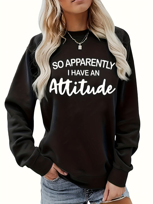 Attitude Print Sweatshirt Crew Neck Long Sleeve Women's Clothing