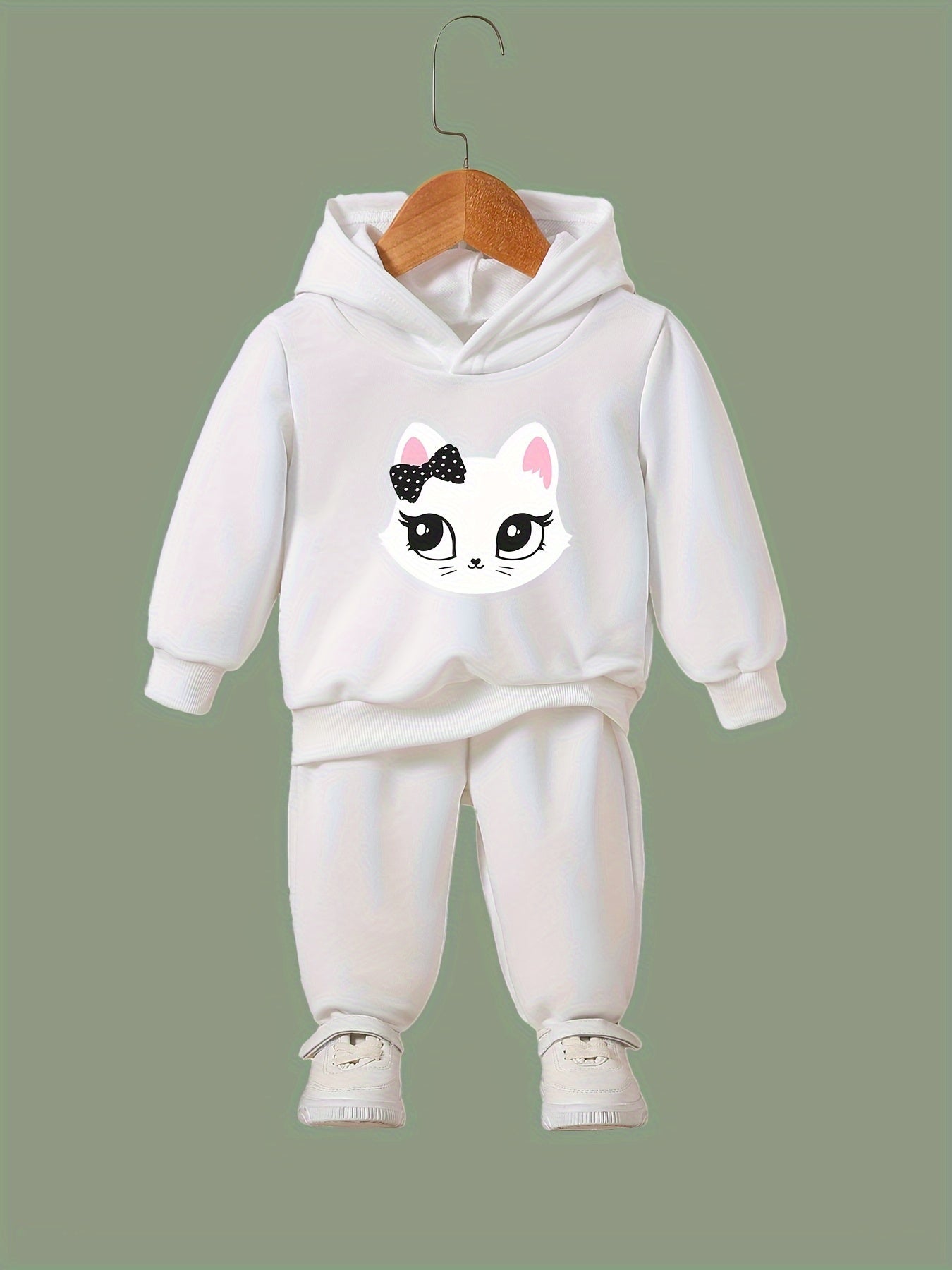 Casual Cat Print 2pcs Girls Outfits For Sports Spring Fall Outdoor Gift