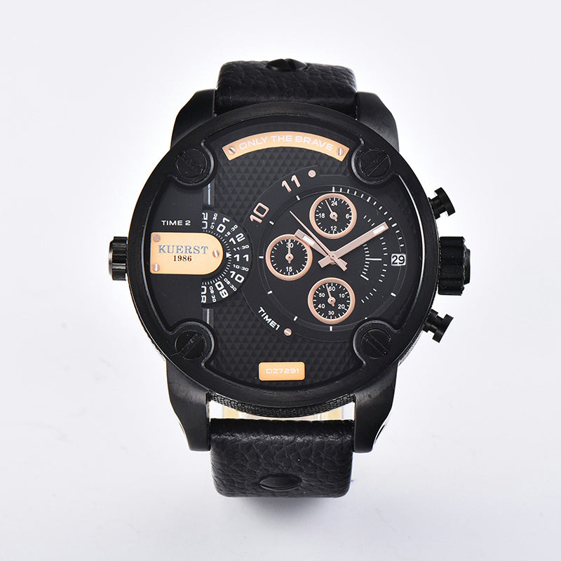 KUERST Dual Time Zone Large Dial Quartz Watch Waterproof Sports Watch