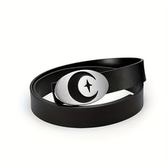 Men's Leather Belt Moon Punk Metal Buckle Decorative Belt