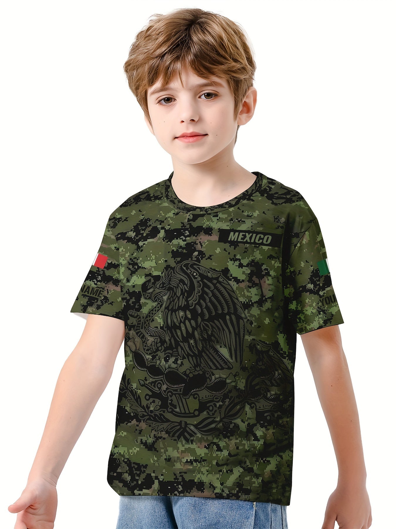 MEXICO Print Boy's Casual Tees Short Sleeve Crew Neck Comfy Versatile T shirt