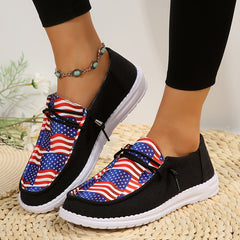 Flag Pattern Low Lace Up Flat Canvas Shoes for Women