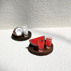 Mini Watermelon & Coconut Drink Set for Dollhouse Toy House Decor