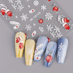 5D Embossed Christmas Nail Art Stickers Snowflake Gloves Feather Bulb Bells
