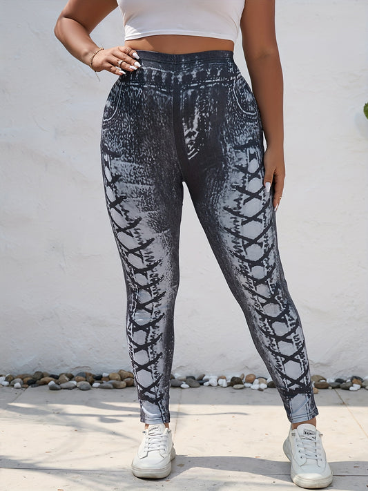  Denim Print High Rise Leggings