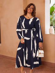  Dress Women's Plus Lantern Sleeve Maxi Dress With Belt